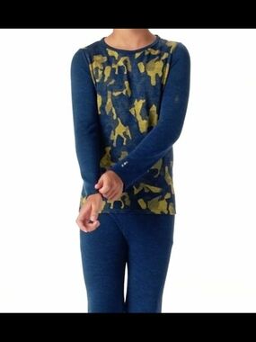 Smartwool Kid's Thermal Merino Base Layer Alpine Blue Camo Crew ~ Medium